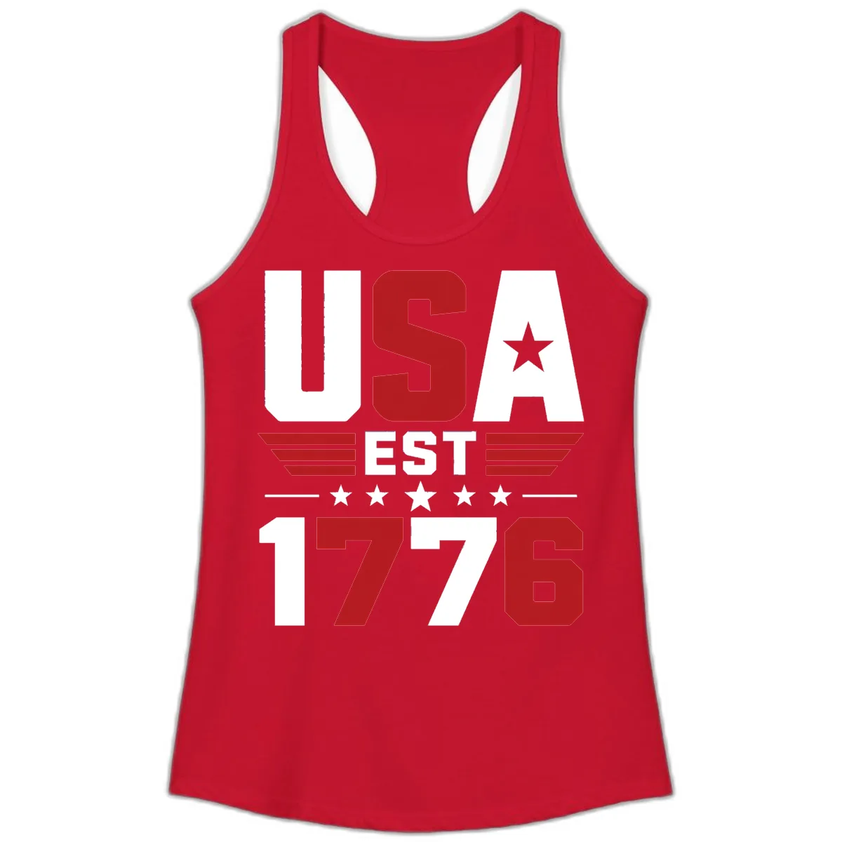 USA 1776 Stars and Stripes Ladies Tank in Solid Red