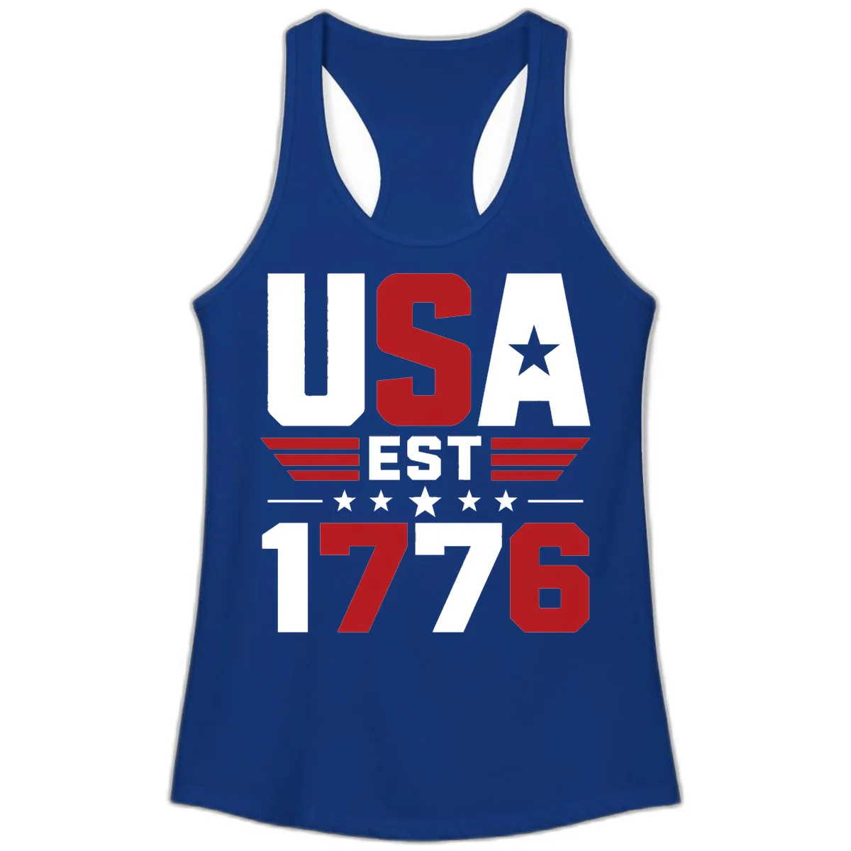 USA 1776 Stars and Stripes Ladies Tank in Solid Royal