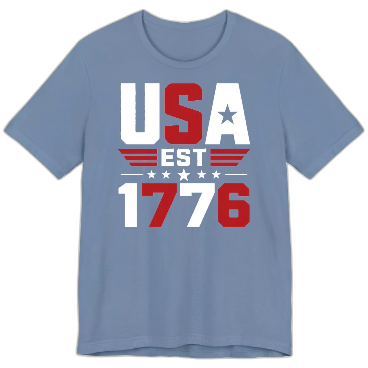 USA 1776 Stars and Stripes Premium T-Shirt in Steel Blue