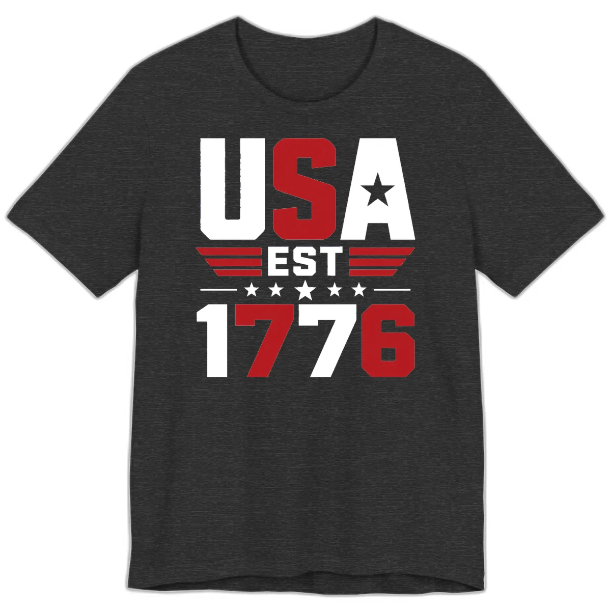 USA 1776 Stars and Stripes Premium T-Shirt in Dark Grey Heather