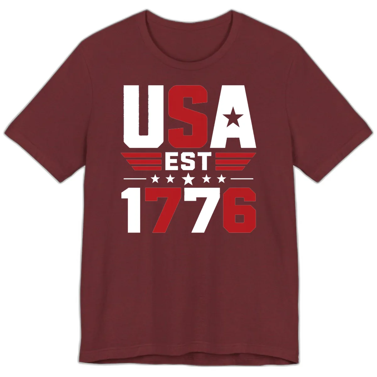 USA 1776 Stars and Stripes Premium T-Shirt in Heather Cardinal