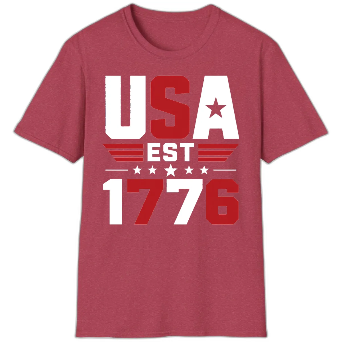 USA 1776 Stars and Stripes T-Shirt in Heather Cardinal