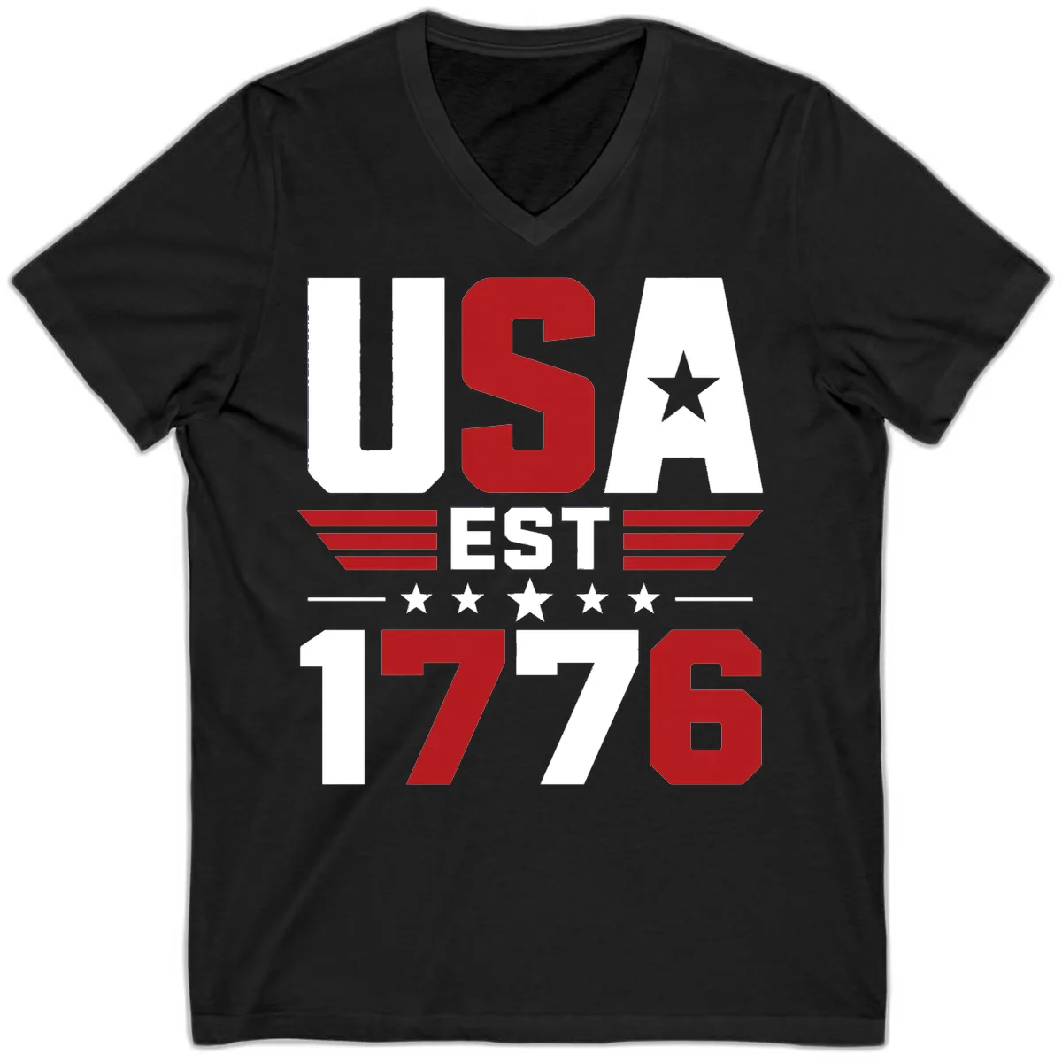 USA 1776 Stars and Stripes V-Neck in Black