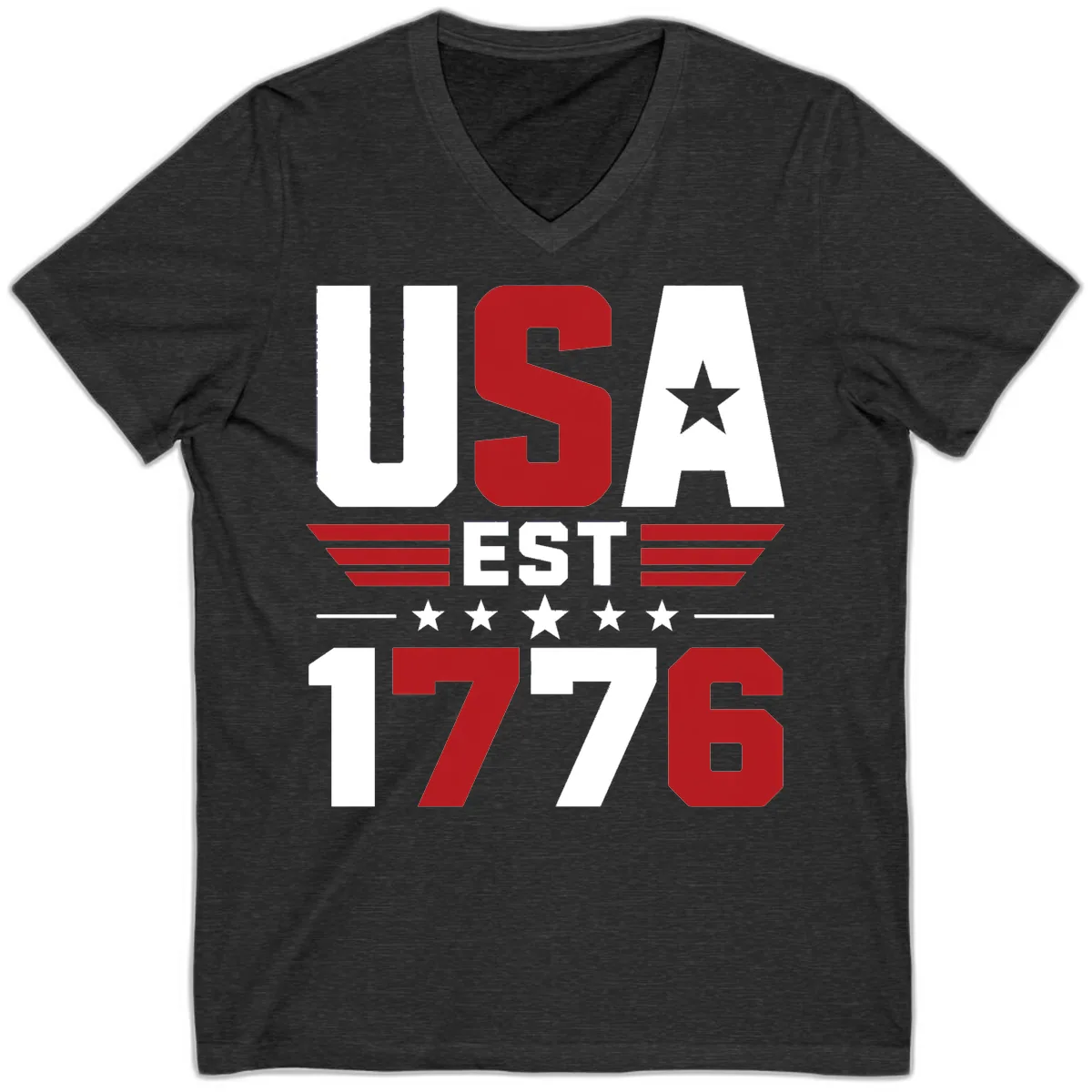 USA 1776 Stars and Stripes V-Neck in Dark Grey Heather