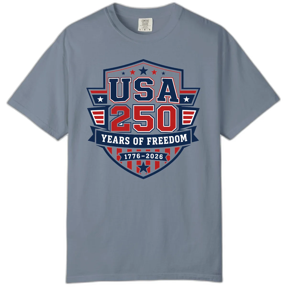 USA 250 Years Of Freedom Celebration Comfort Color in Blue Jean
