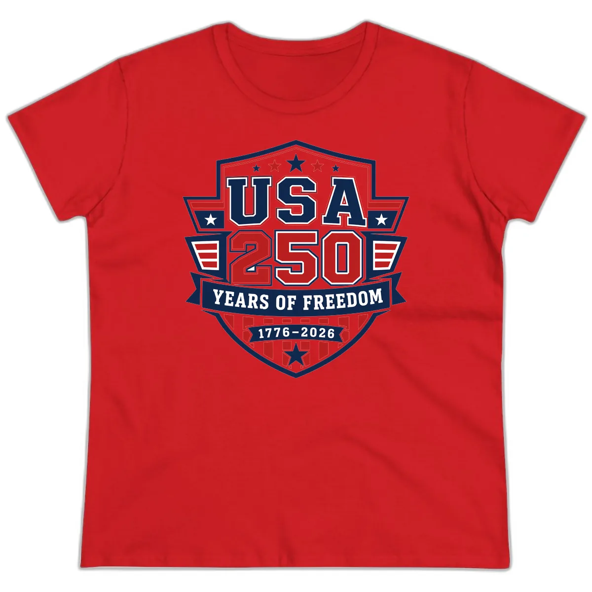 USA 250 Years Of Freedom Celebration Ladies Tee in Red