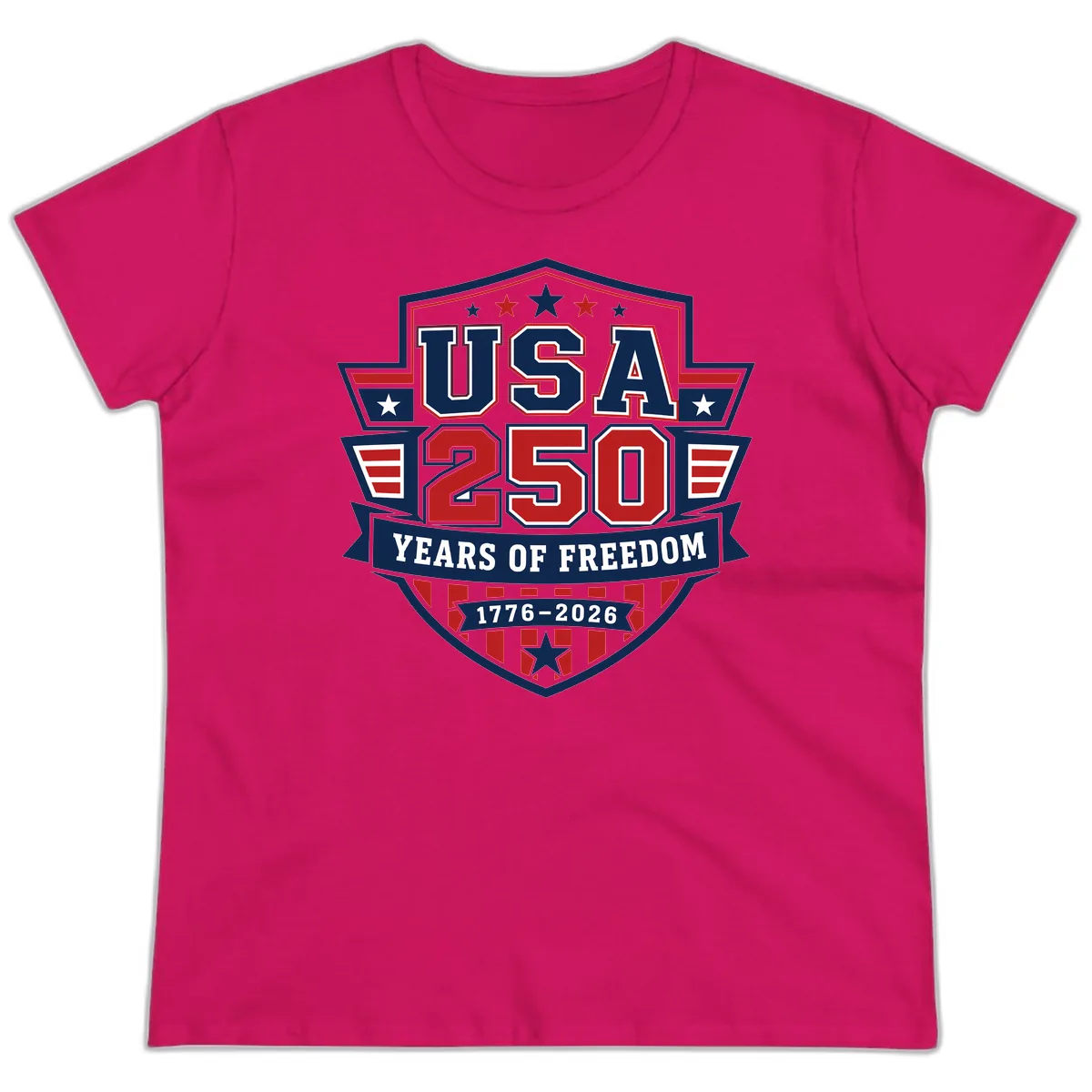 USA 250 Years Of Freedom Celebration Ladies Tee in Heliconia