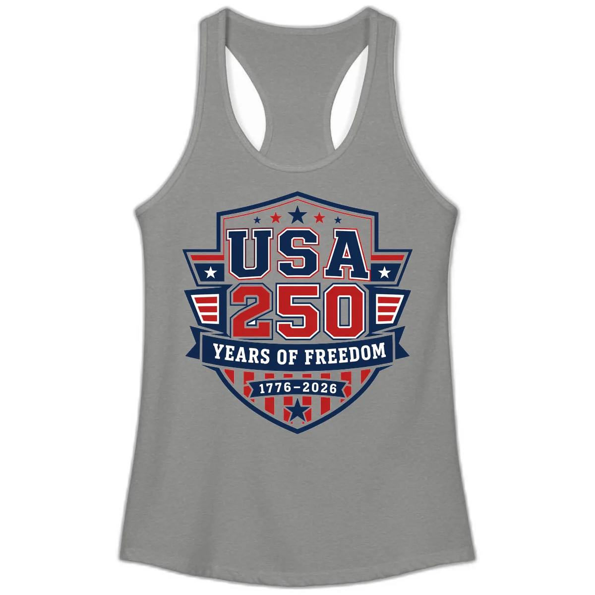 USA 250 Years Of Freedom Celebration Ladies Tank in Heather Grey