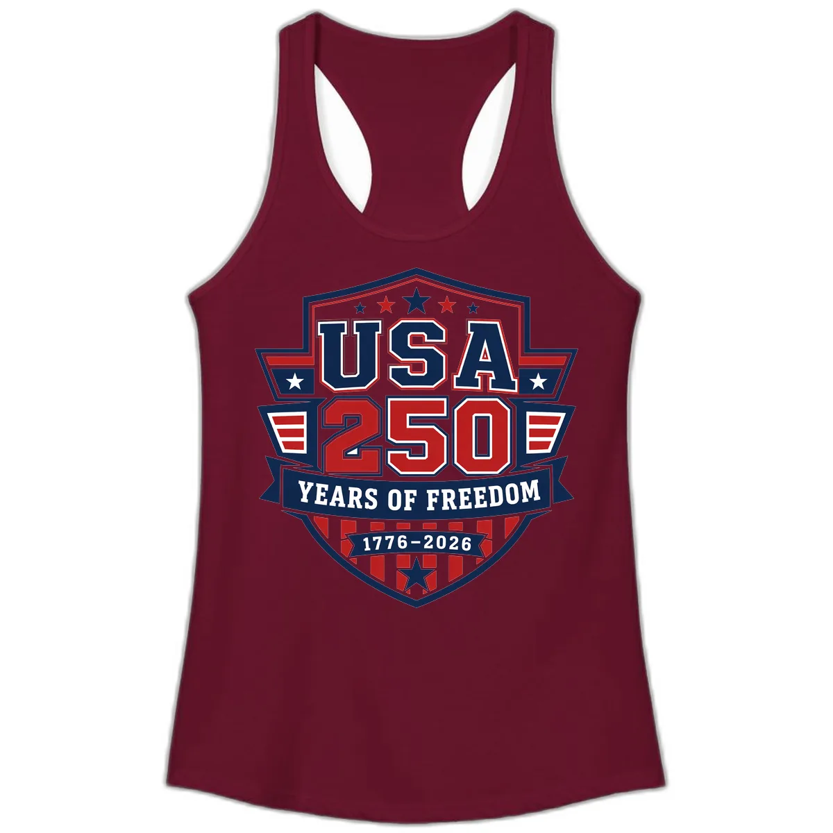USA 250 Years Of Freedom Celebration Ladies Tank in Solid Cardinal Red