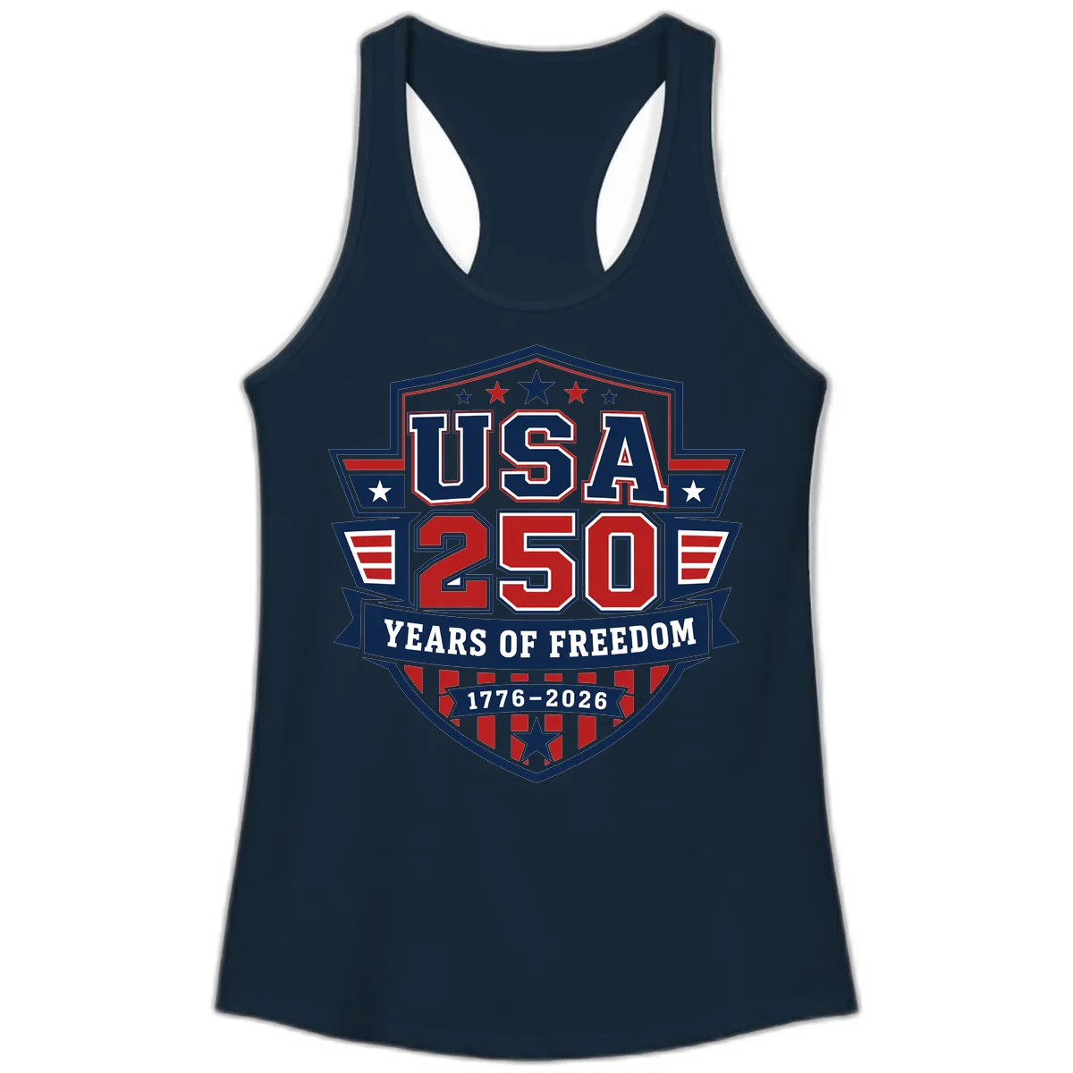 USA 250 Years Of Freedom Celebration Ladies Tank in Solid Midnight Navy