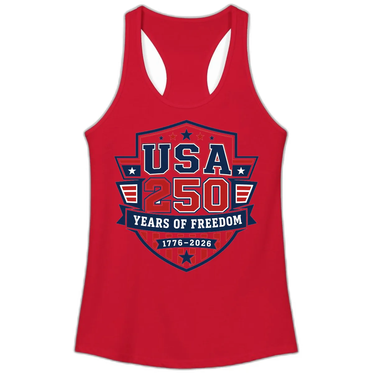 USA 250 Years Of Freedom Celebration Ladies Tank in Solid Red