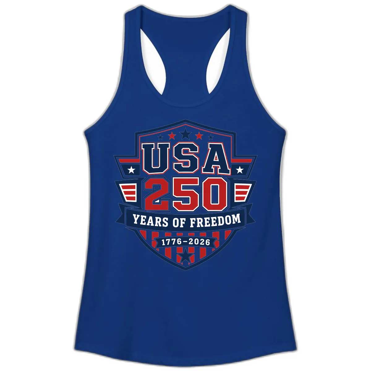 USA 250 Years Of Freedom Celebration Ladies Tank in Solid Royal