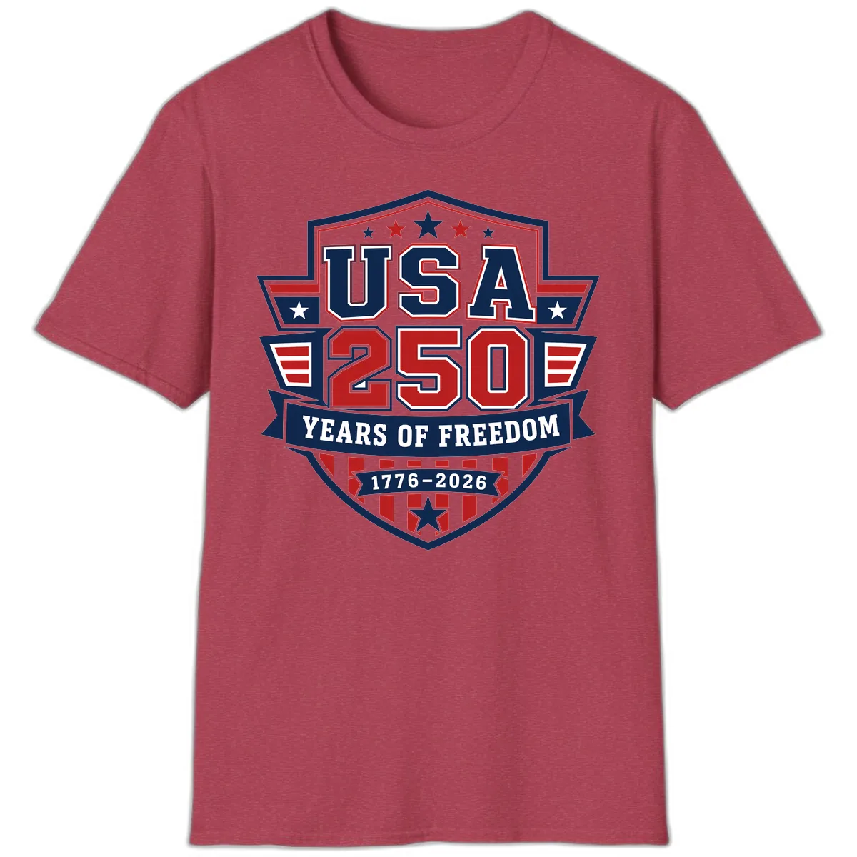 USA 250 Years Of Freedom Celebration T-Shirt in Heather Cardinal