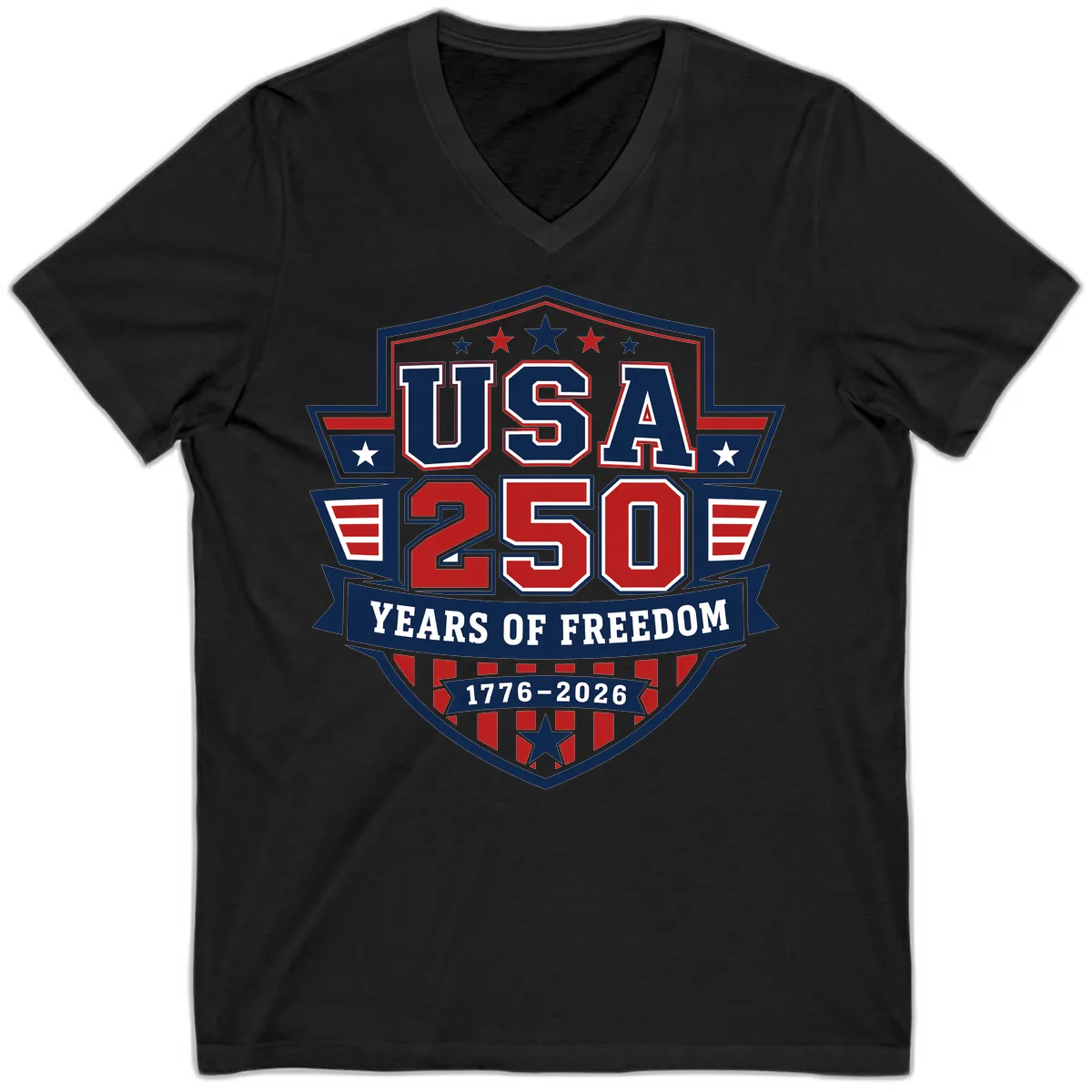 USA 250 Years Of Freedom Celebration V-Neck in Black