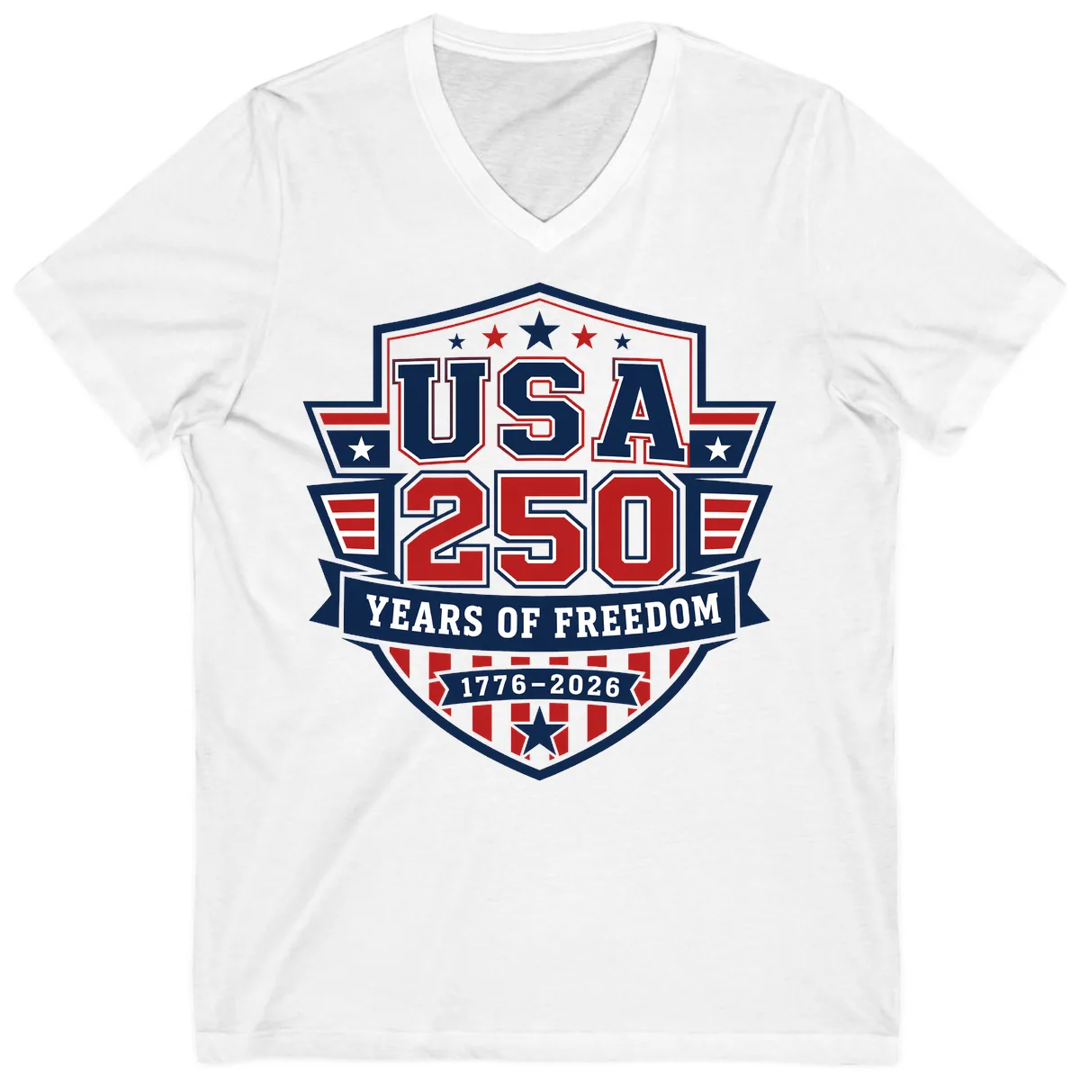 USA 250 Years Of Freedom Celebration V-Neck in White