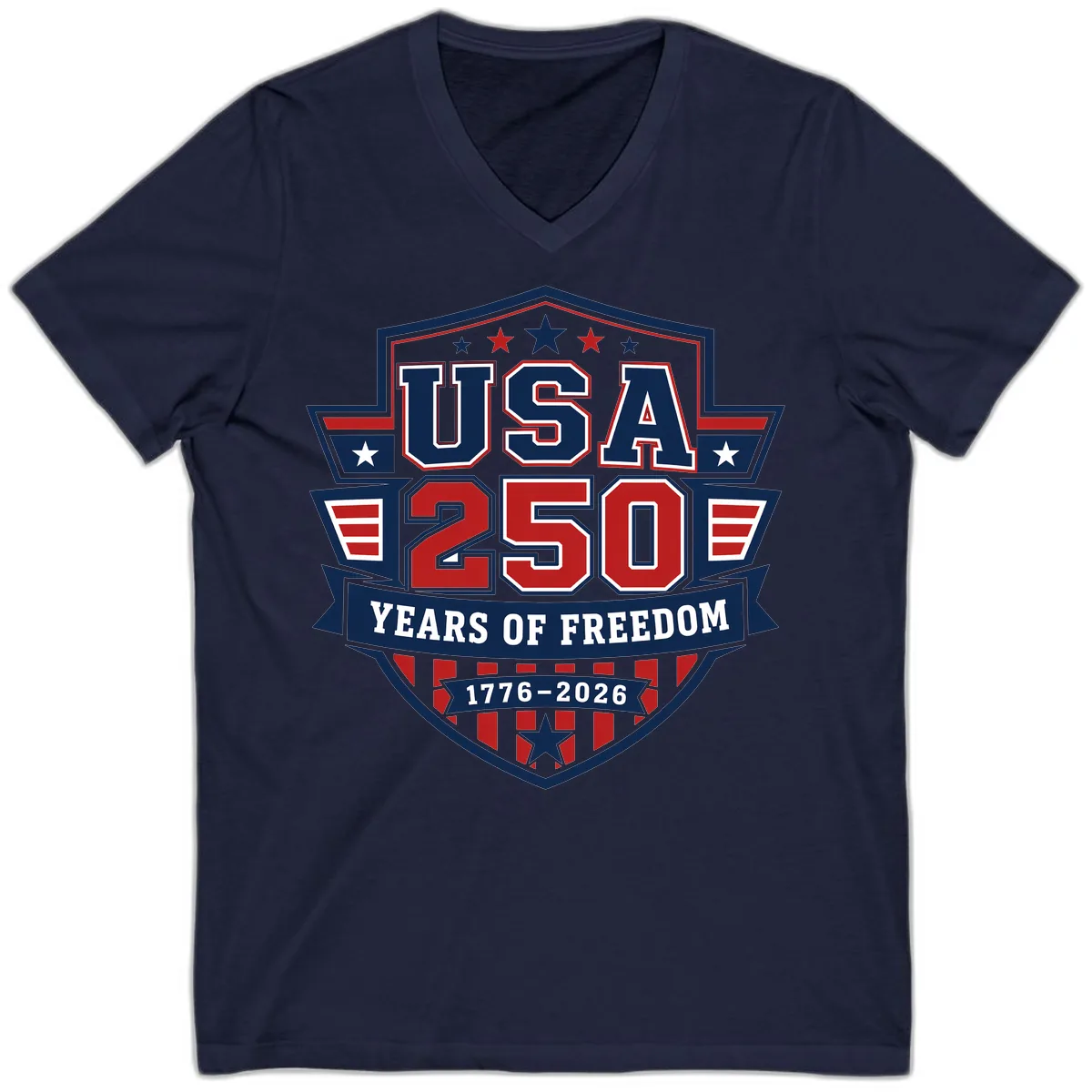 USA 250 Years Of Freedom Celebration V-Neck in Navy