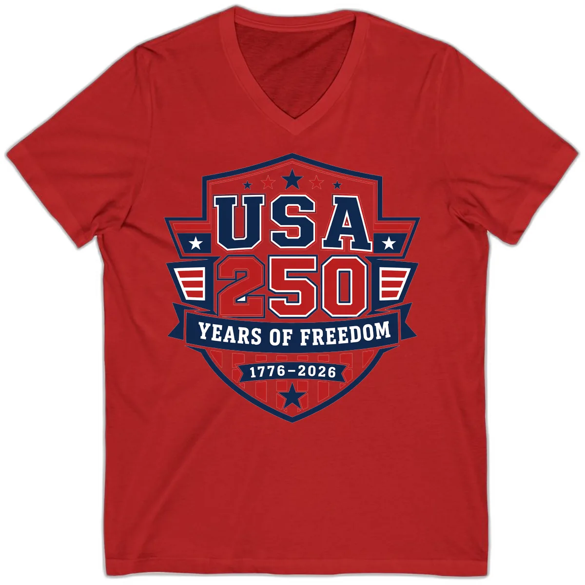 USA 250 Years Of Freedom Celebration V-Neck in Red