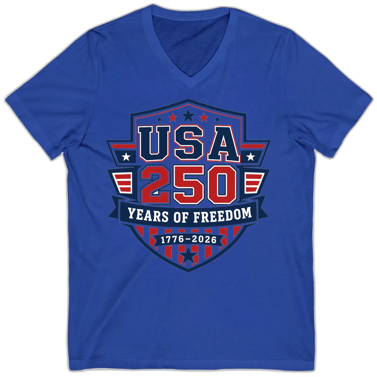 USA 250 Years Of Freedom Celebration V-Neck in True Royal
