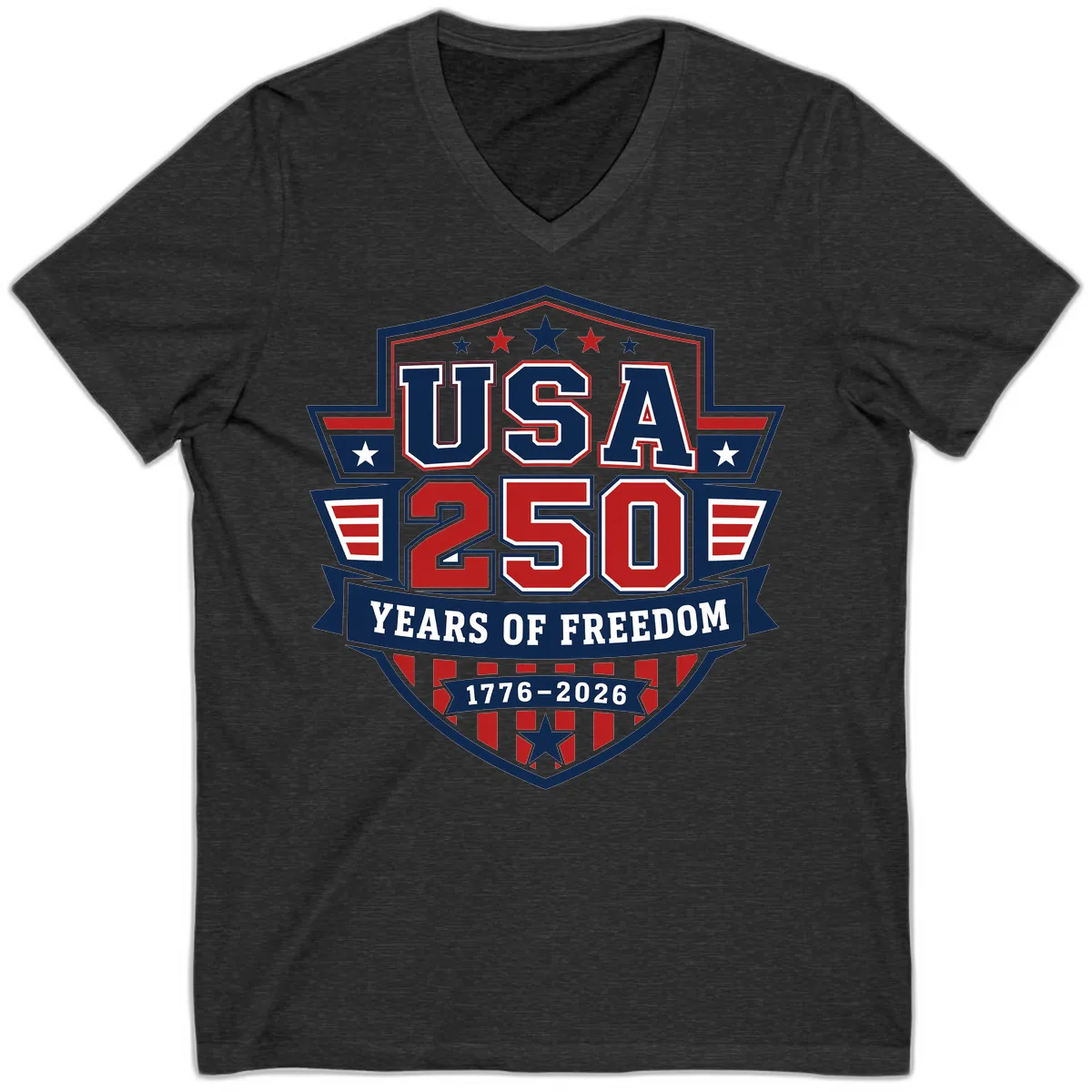 USA 250 Years Of Freedom Celebration V-Neck in Dark Grey Heather
