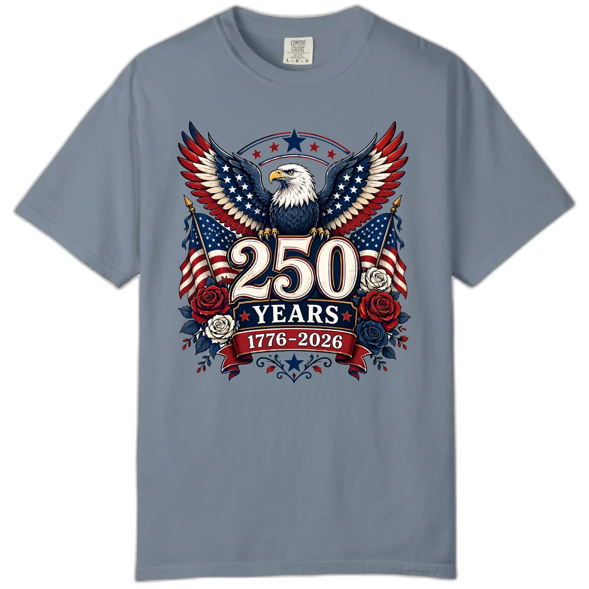 America 250 Years Celebration Design Comfort Color in Blue Jean