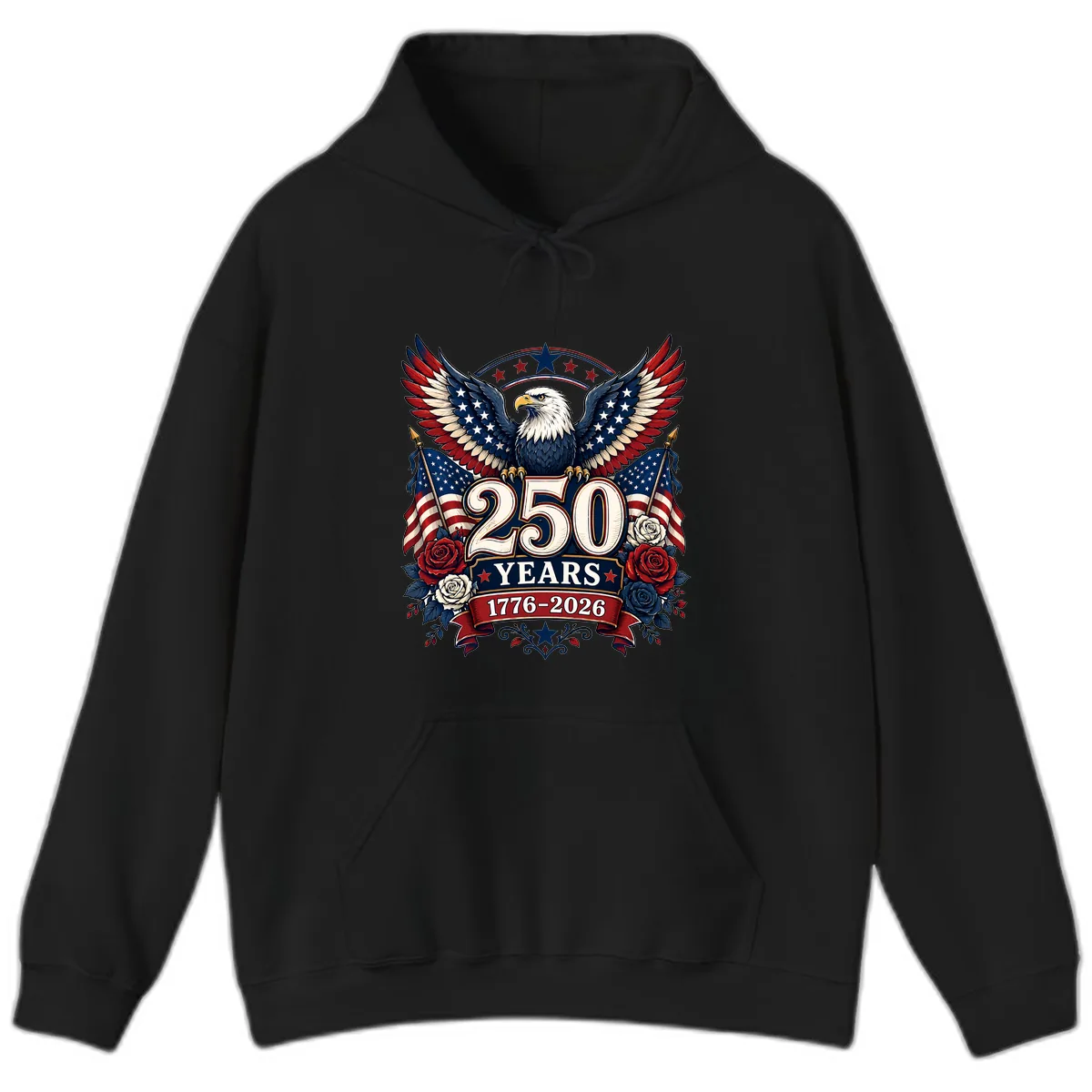 America 250 Years Celebration Design Hoodie in Black