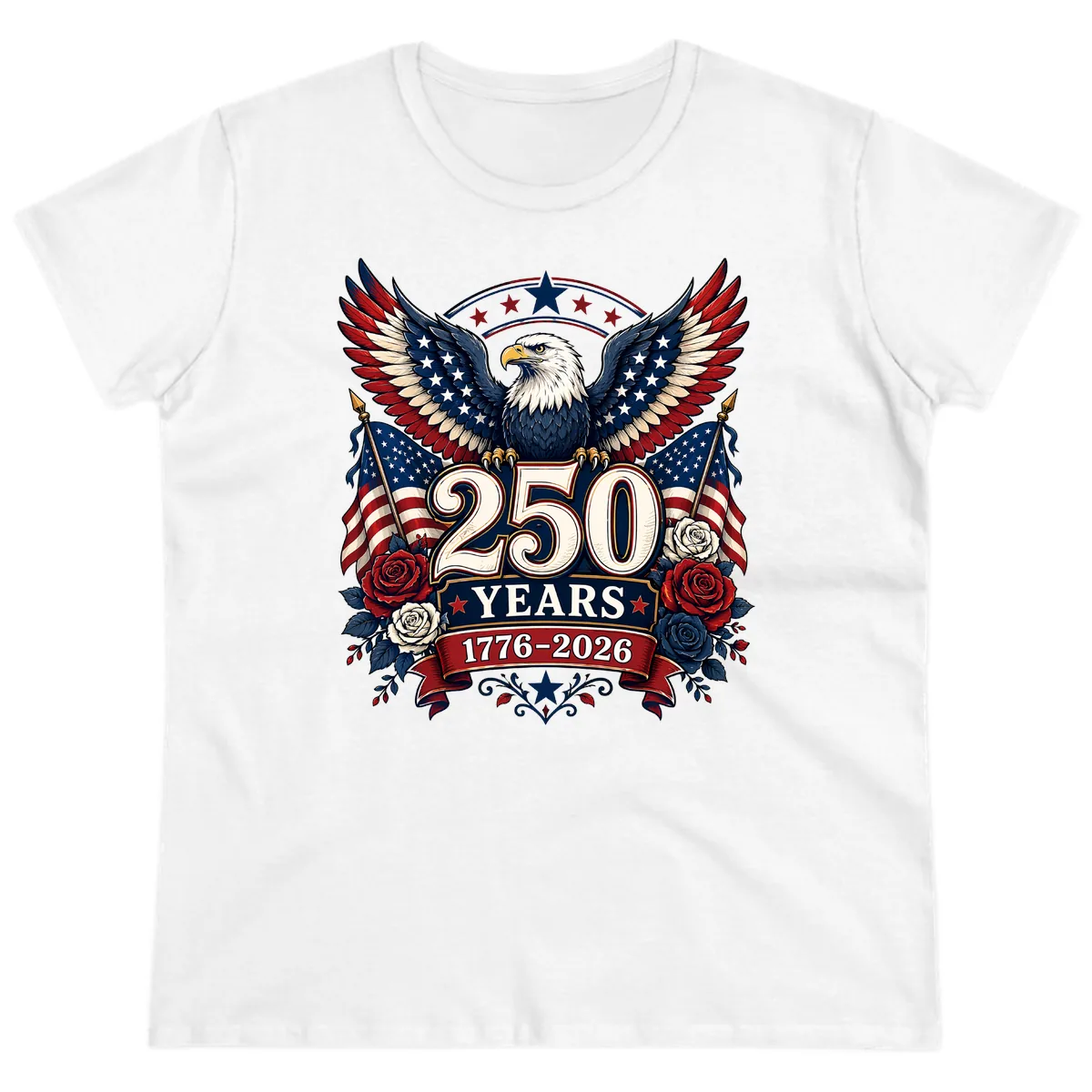 America 250 Years Celebration Design Ladies Tee in White