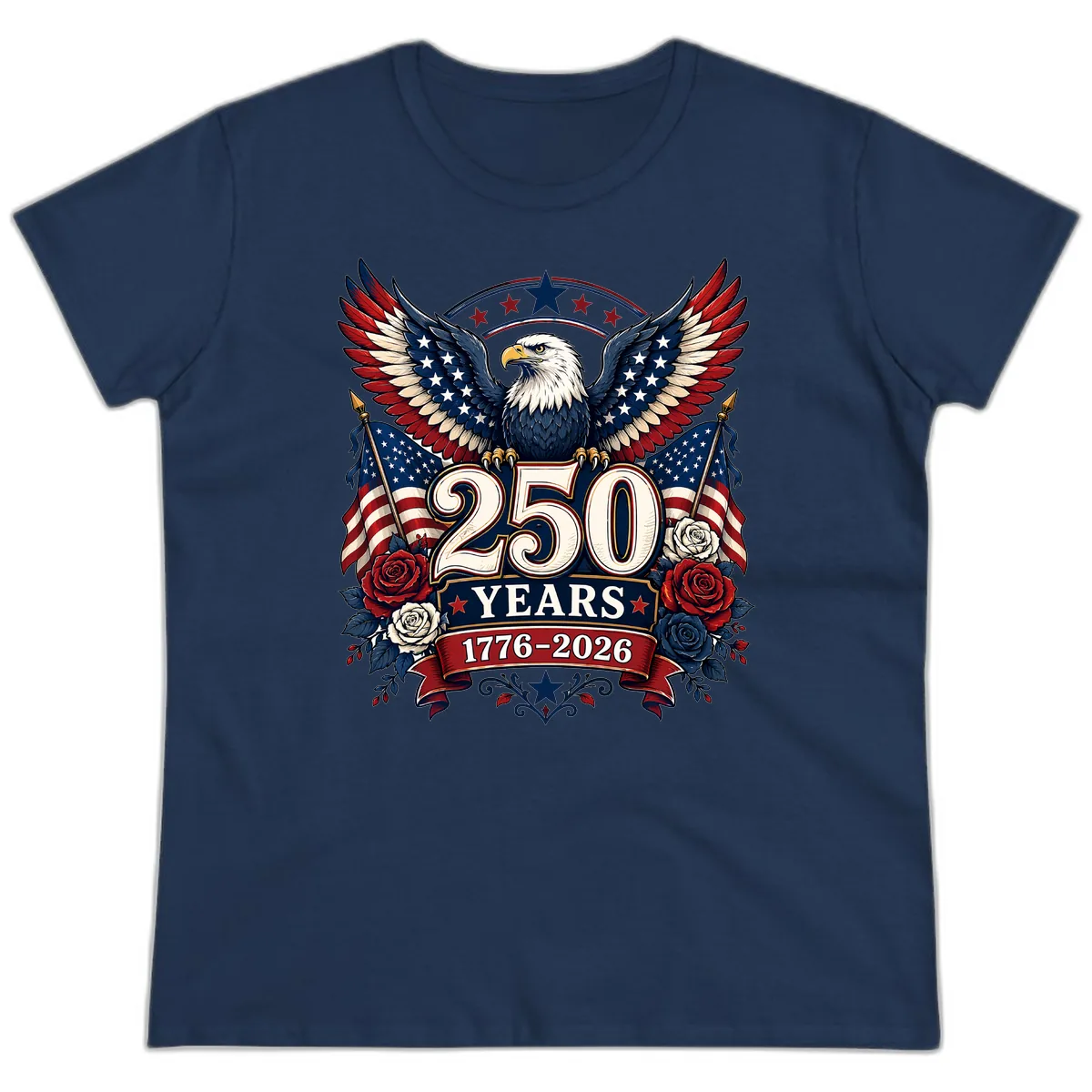 America 250 Years Celebration Design Ladies Tee in Navy