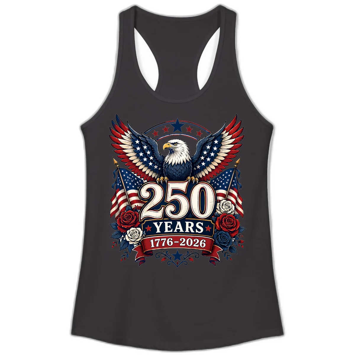 America 250 Years Celebration Design Ladies Tank in Black