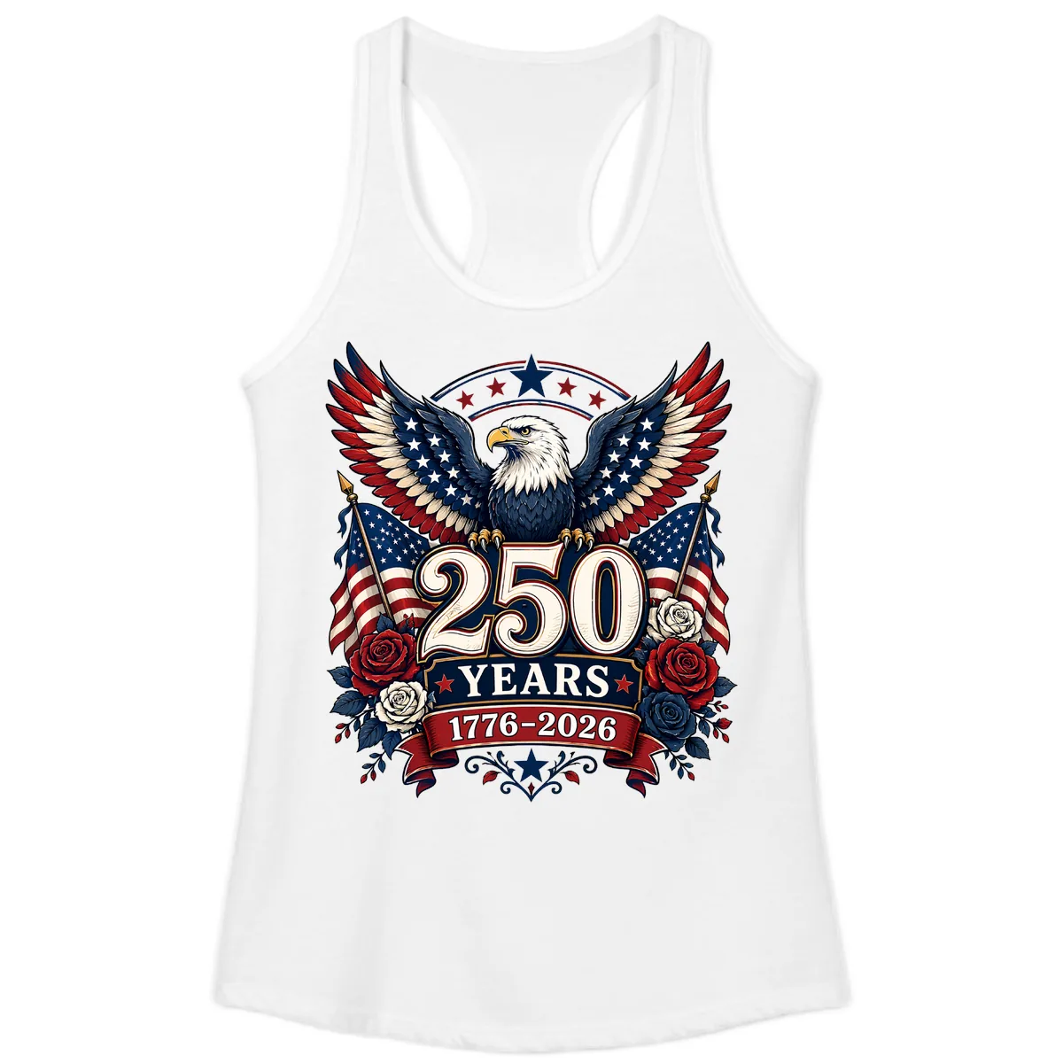 America 250 Years Celebration Design Ladies Tank in White