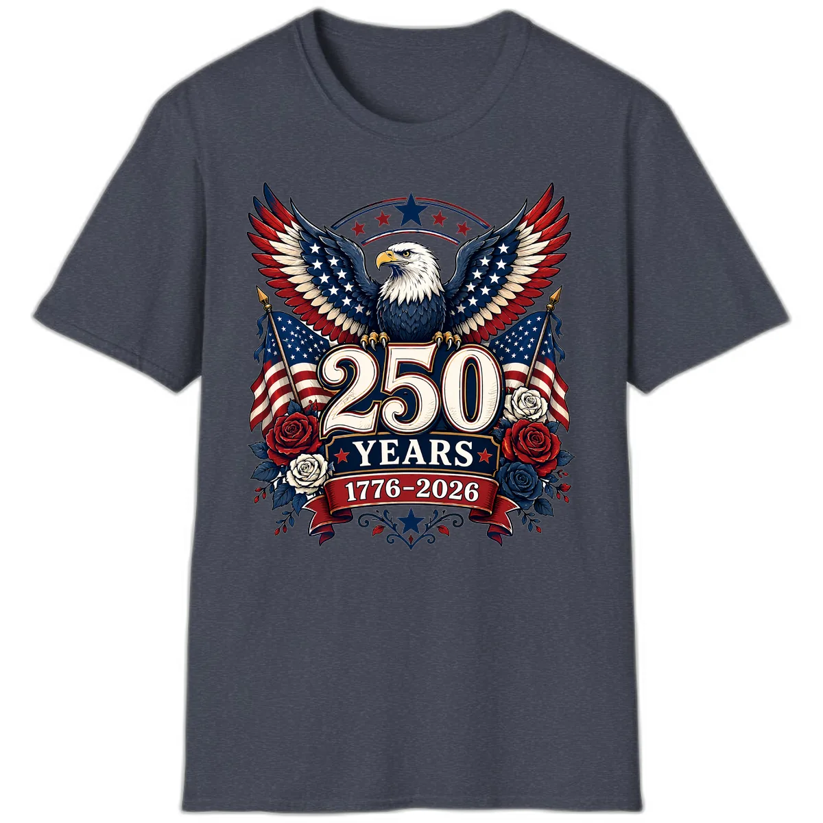 America 250 Years Celebration Design T-Shirt in Heather Navy