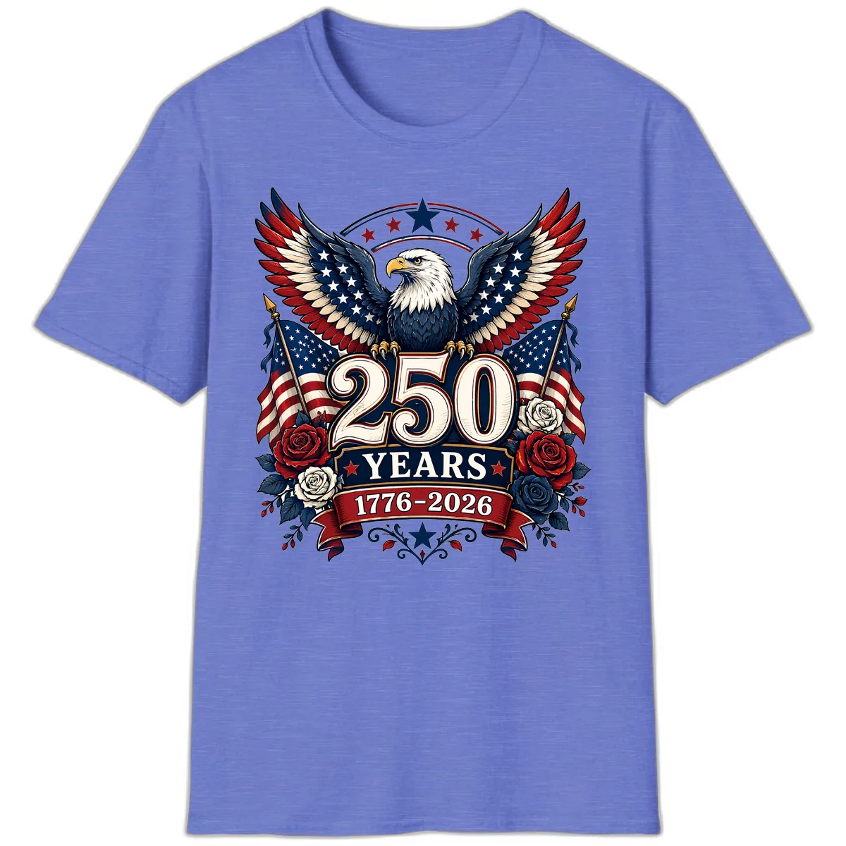 America 250 Years Celebration Design T-Shirt in Heather Royal