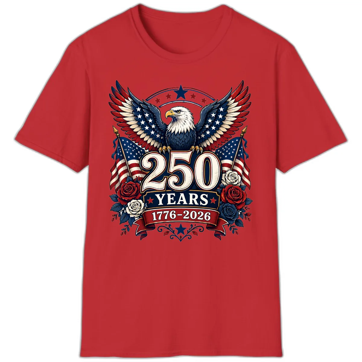 America 250 Years Celebration Design T-Shirt in Red