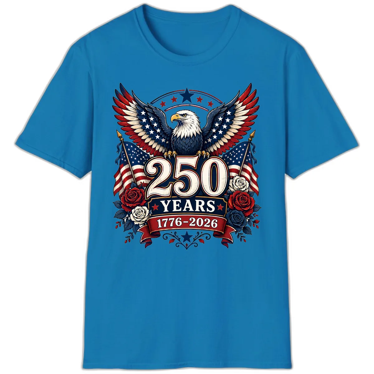 America 250 Years Celebration Design T-Shirt in Sapphire