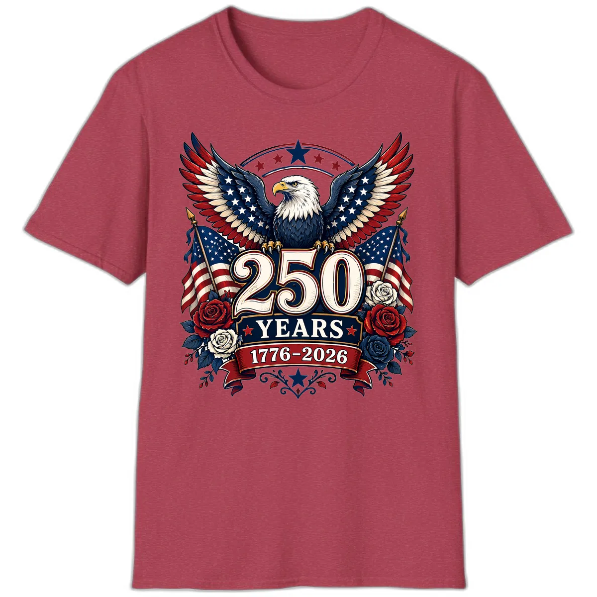America 250 Years Celebration Design T-Shirt in Heather Cardinal