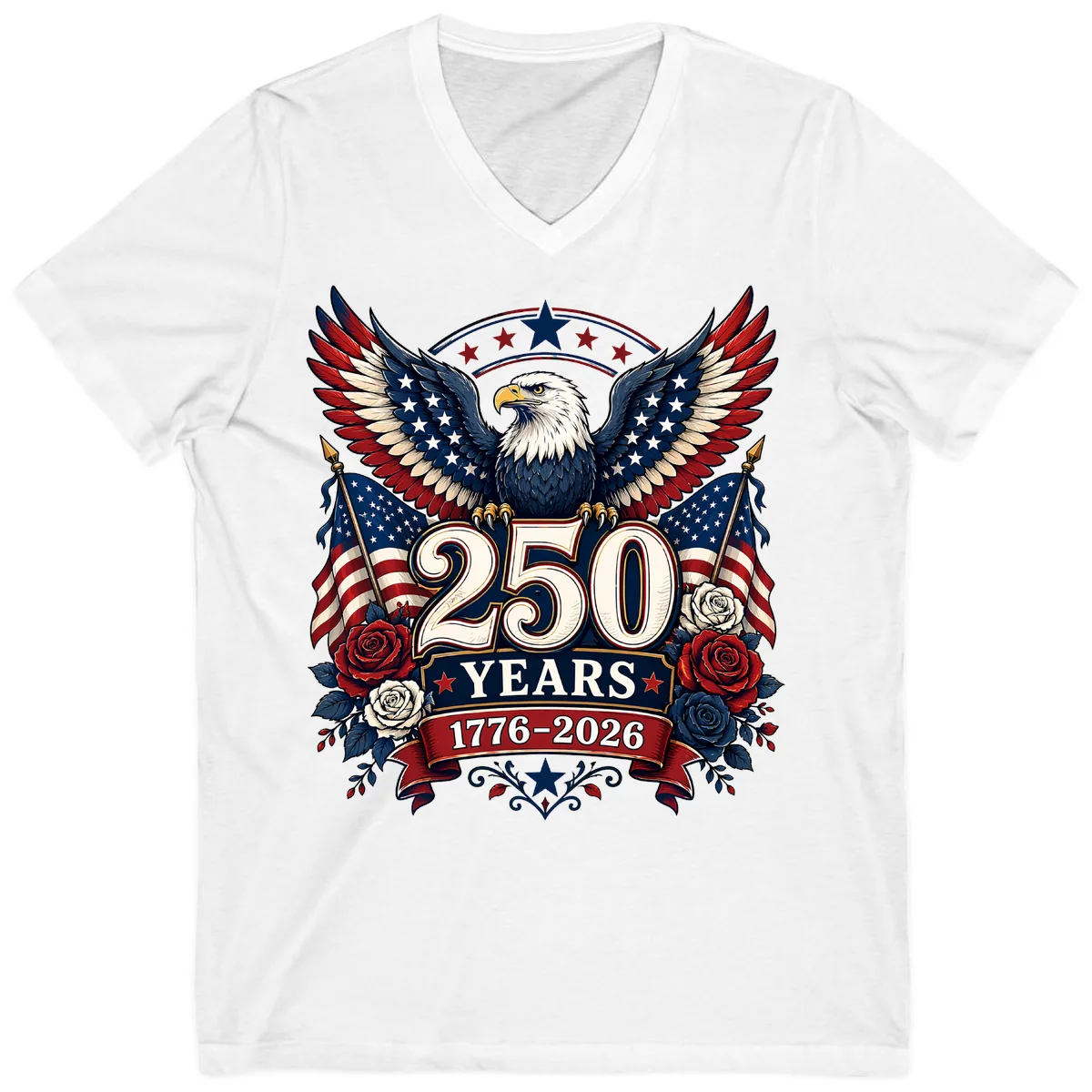America 250 Years Celebration Design V-Neck in White