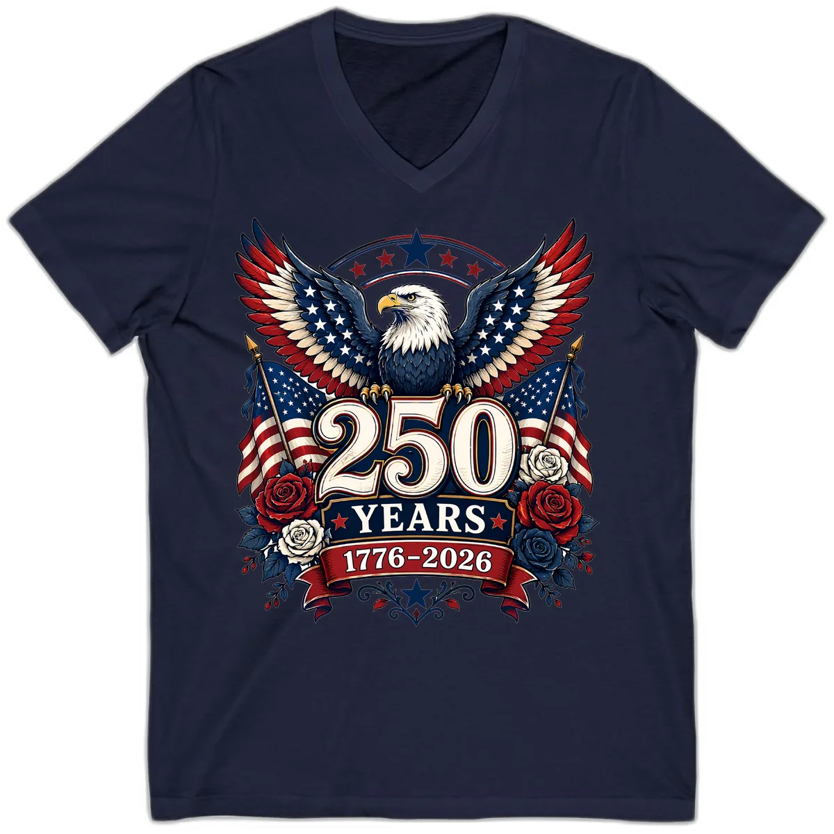 America 250 Years Celebration Design V-Neck in Navy