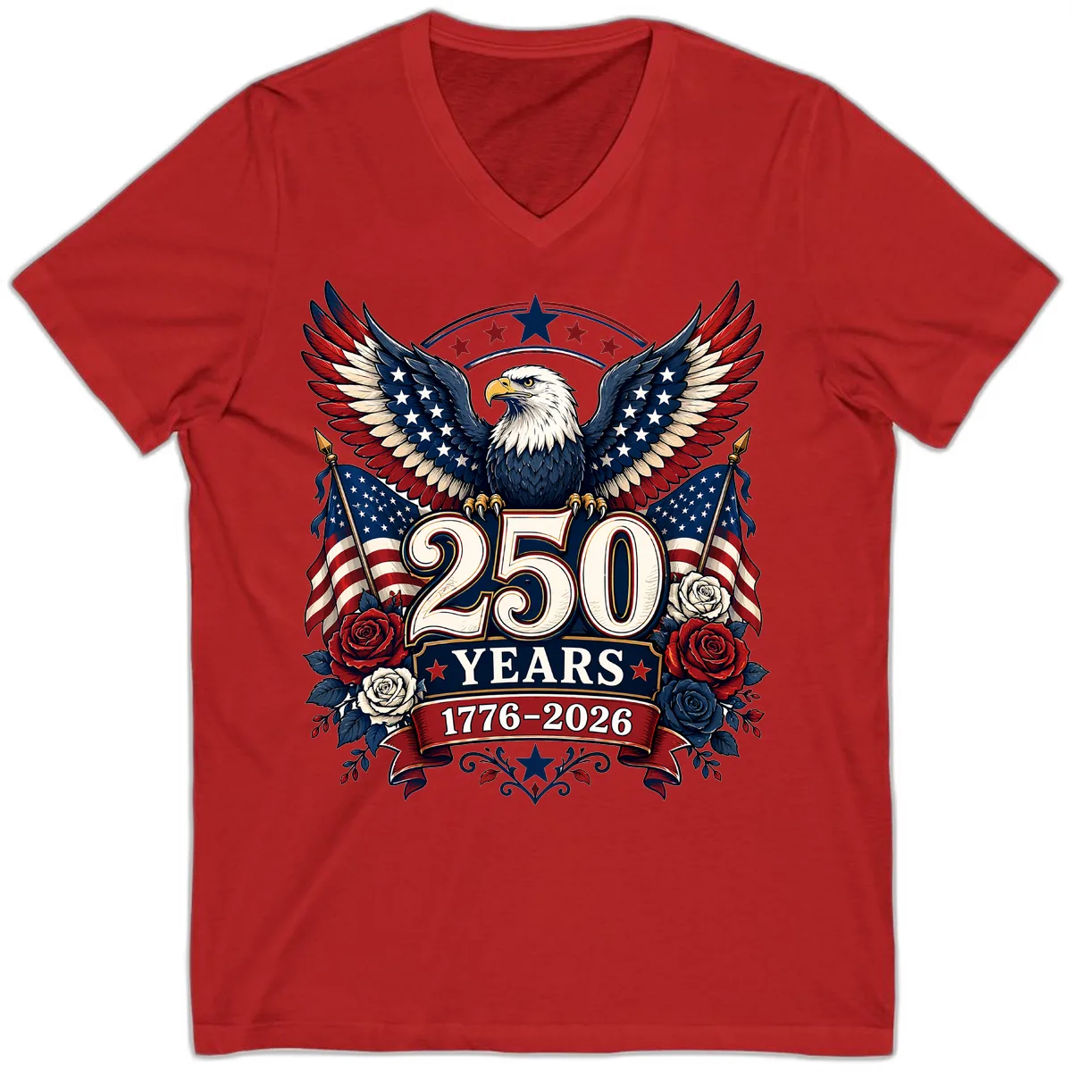 America 250 Years Celebration Design V-Neck in Red