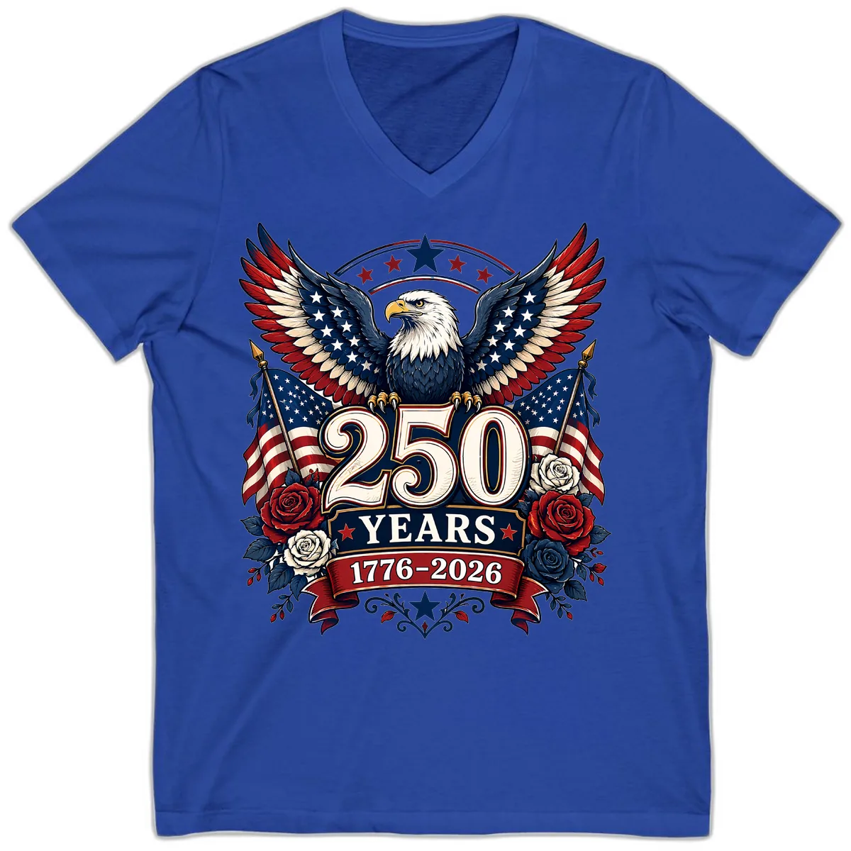 America 250 Years Celebration Design V-Neck in True Royal