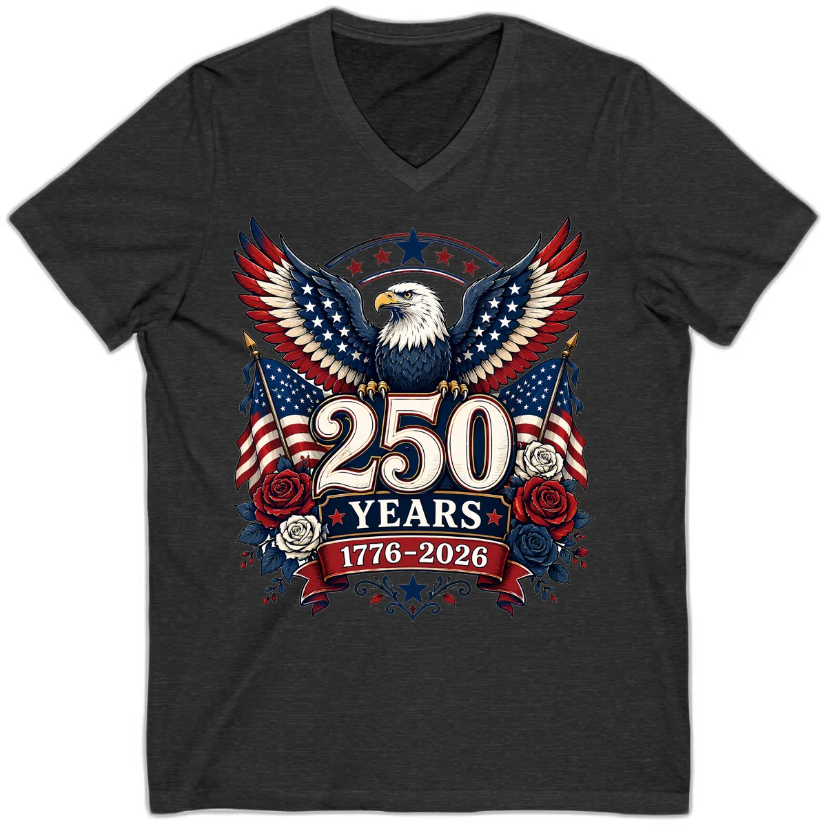America 250 Years Celebration Design V-Neck in Dark Grey Heather
