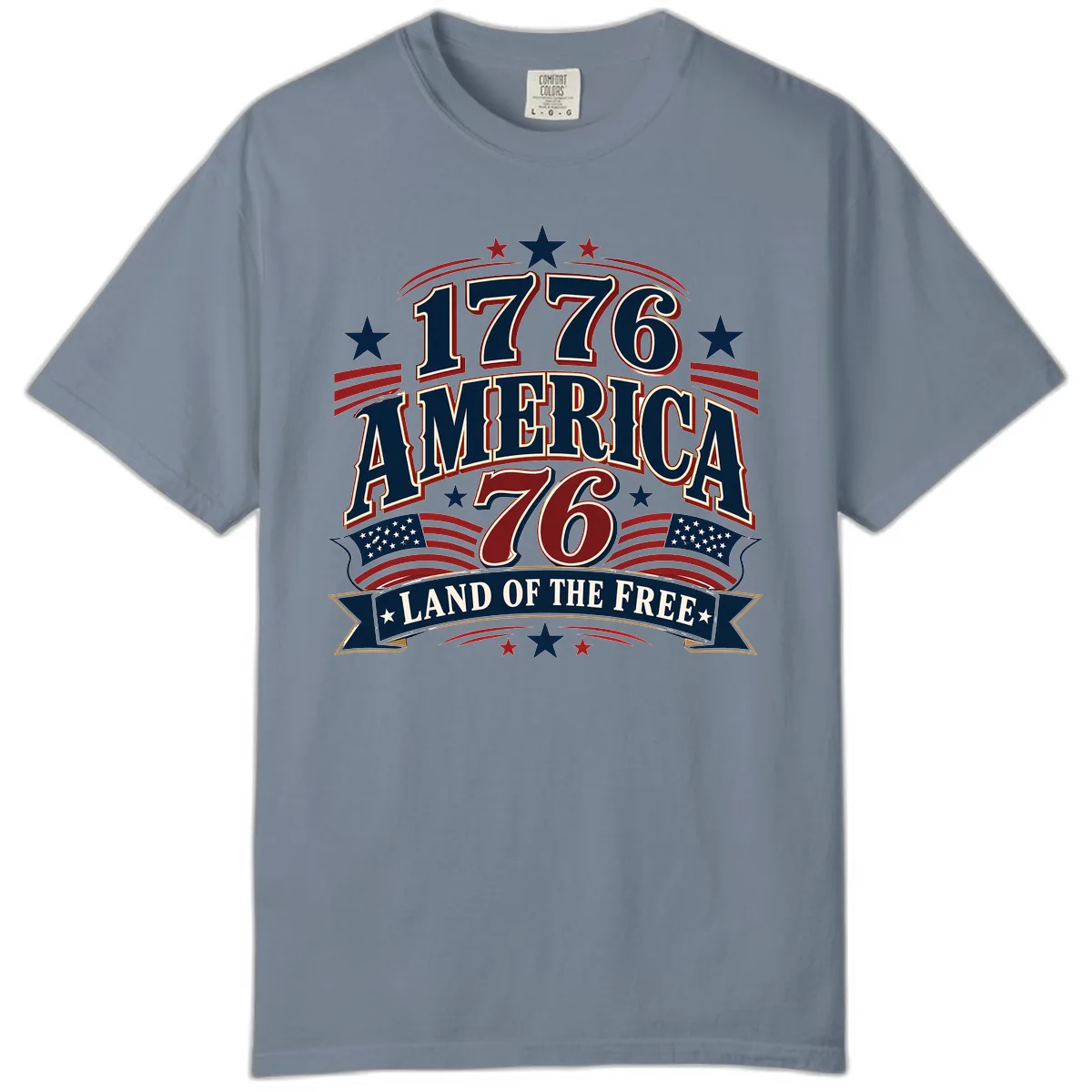 1776 America Land Of The Free Design Comfort Color in Blue Jean