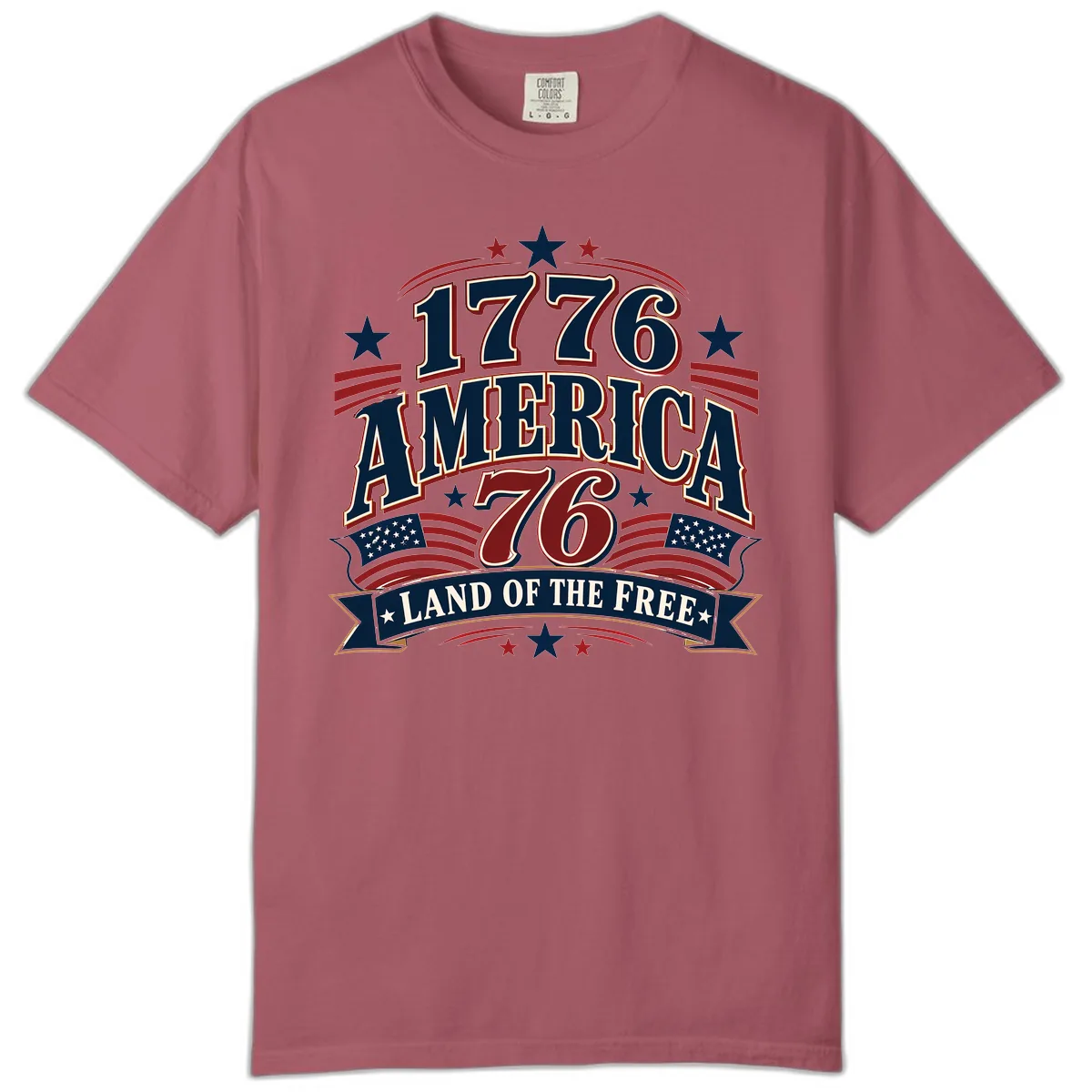 1776 America Land Of The Free Design Comfort Color in Crimson