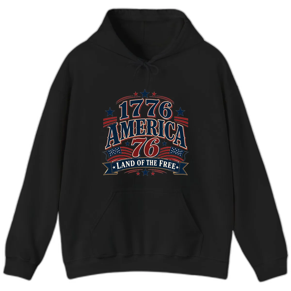 1776 America Land Of The Free Design Hoodie in Black