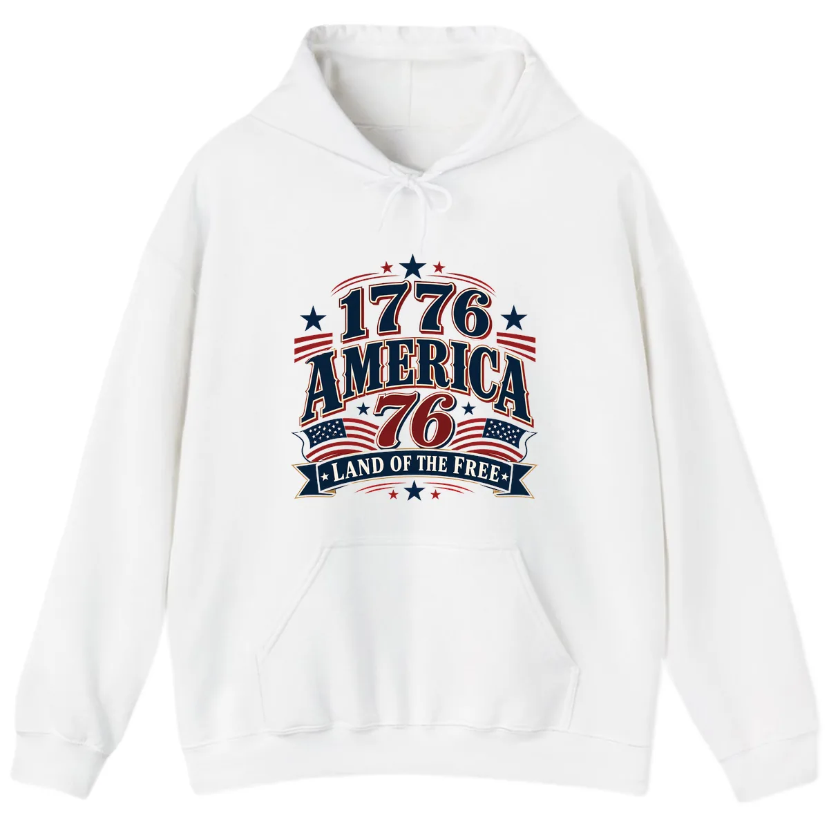 1776 America Land Of The Free Design Hoodie in White
