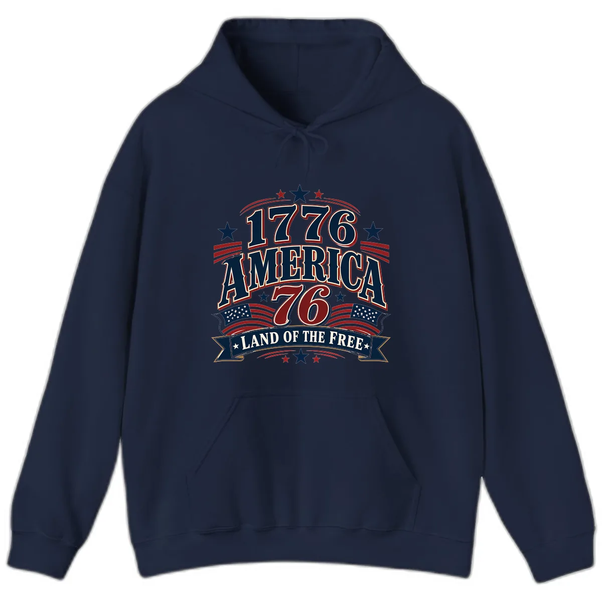 1776 America Land Of The Free Design Hoodie in Navy