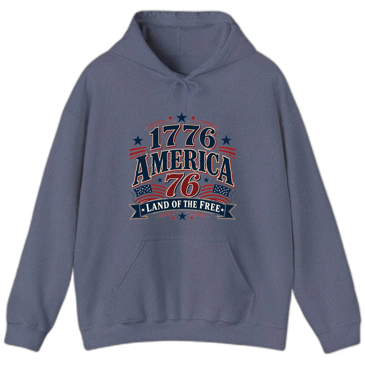 1776 America Land Of The Free Design Hoodie in Heather Navy