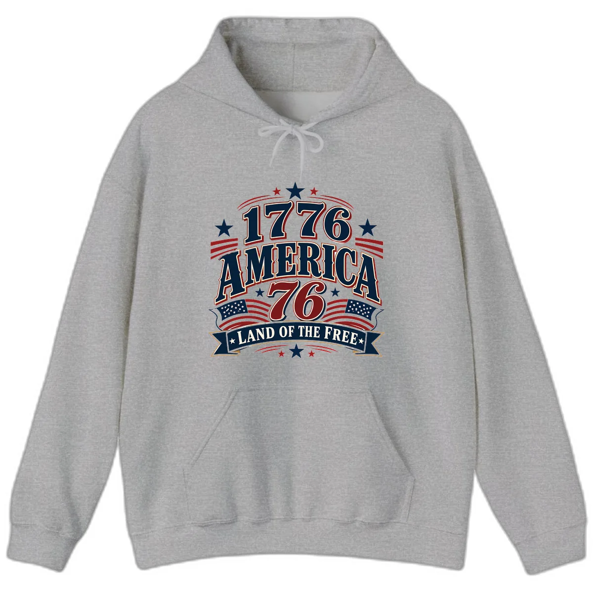 1776 America Land Of The Free Design Hoodie in Sport Grey