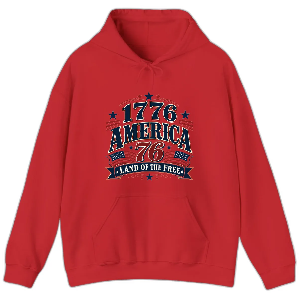 1776 America Land Of The Free Design Hoodie in Red