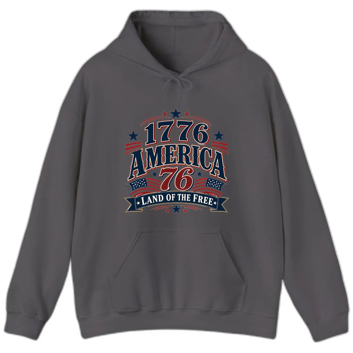 1776 America Land Of The Free Design Hoodie in Charcoal
