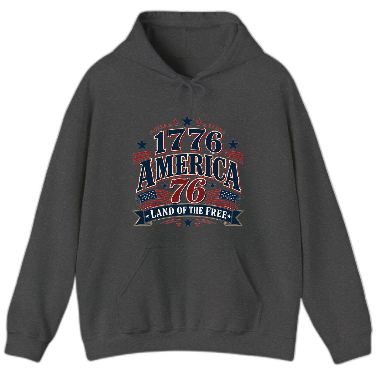 1776 America Land Of The Free Design Hoodie in Dark Heather