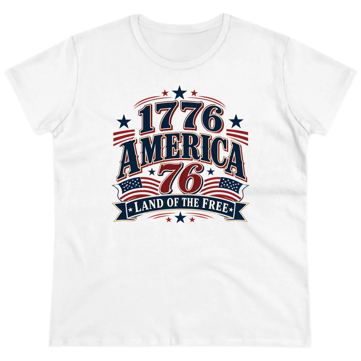 1776 America Land Of The Free Design Ladies Tee in White